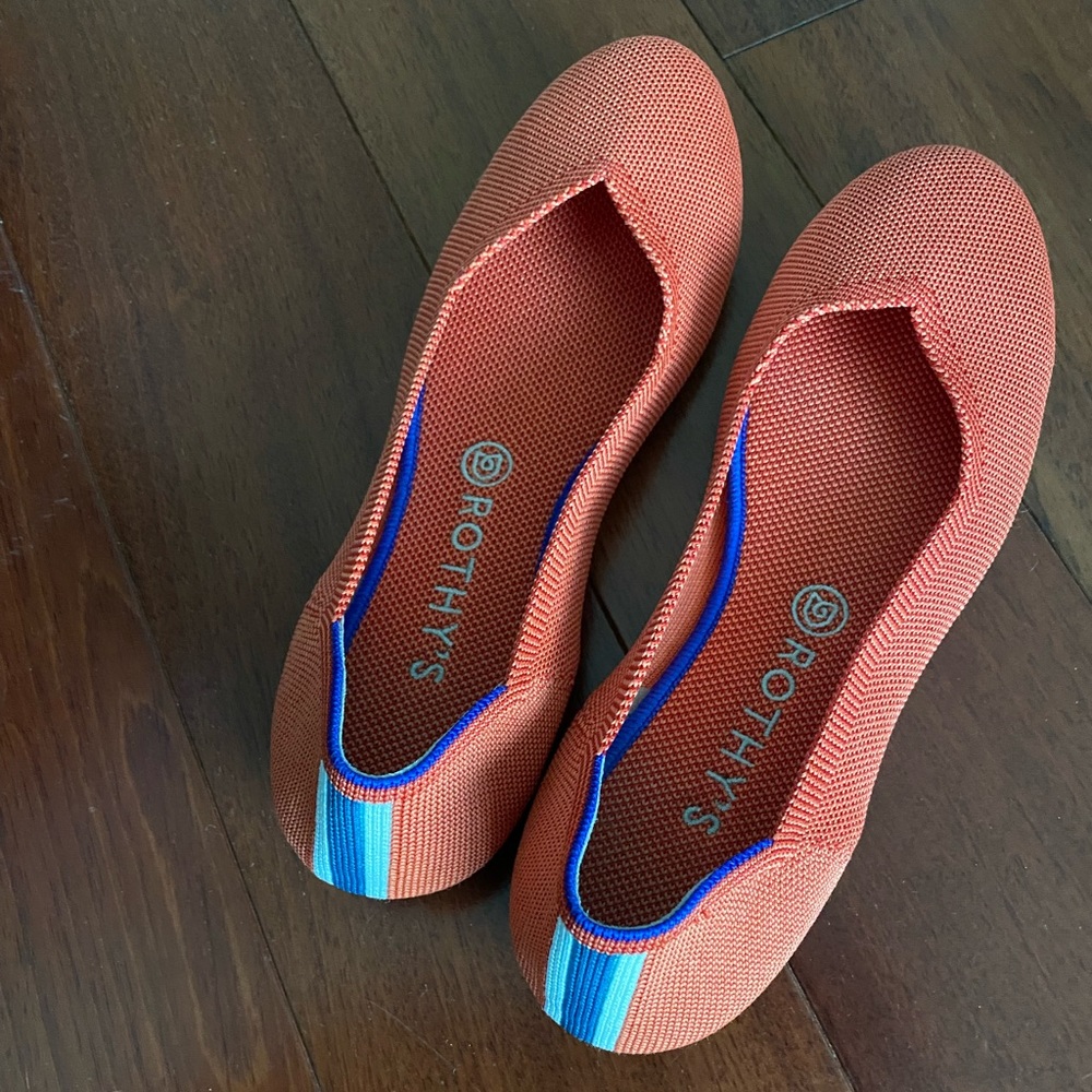 Rothy’s ‘The Flat’ in Orange w Blue Stripe, size 10, RARE